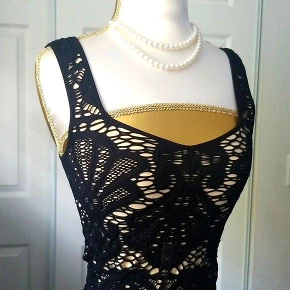 Intimately Free People Black Medallion Crochet Bodycon Dress Size XS - Picture 5 of 14